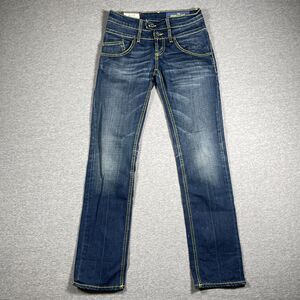 Dondup Jack Jeans Womens 27x30 Blue Slim Mid Rise Medium Wash Distressed Italy